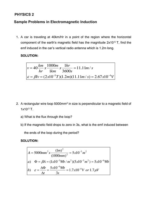 Electromagnetic induction problems and solutions pdf.  From power generatio...