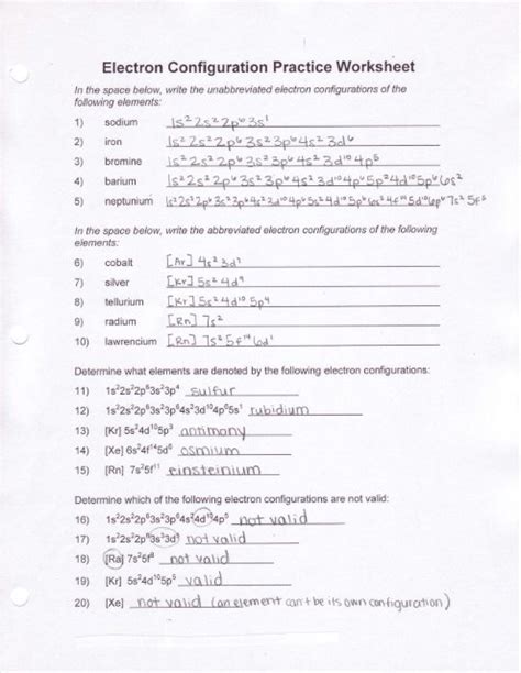 Electron Configuration Worksheet Answer Key Practice Writing Electron
