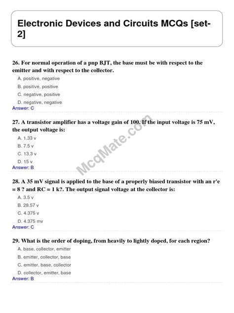 Electronic Devices And Circuits Mcq With Answer