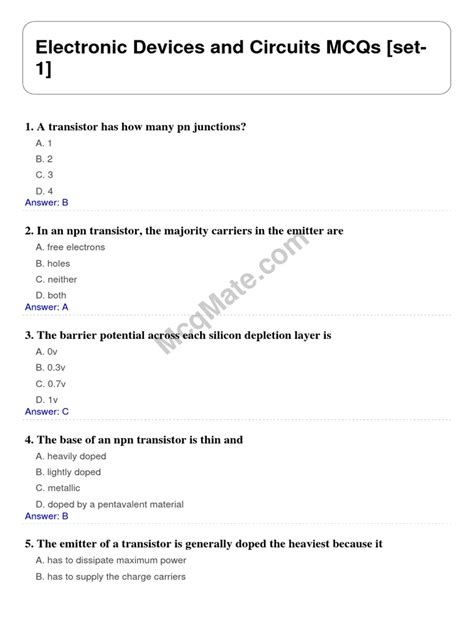 Electronics Device and Circuits – Field Effect Transistors MCQs