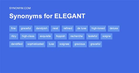 Elegant synonyms. 21 other terms for elegant restaurant - words and phrases with similar meaning. Lists. synonyms. antonyms. definitions. sentences. thesaurus. 