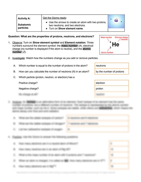 Element Builder Gizmo Answer Key Activity B Elementbuilderse Atoms Proton