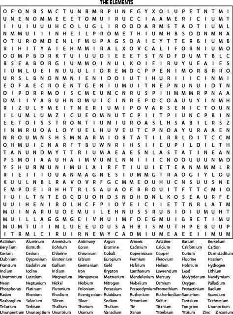 Element Word Search Puzzles and Answer Keys