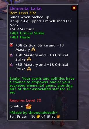 DON'T MISS OUT ON EASY STATS! - Add 3 sockets to your Elemental Lariat (easy extra stats) This guide tells you how to make your Elemental lariat even stronger in world of warcraft.... 