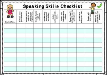 Elementary Checklists For Speaking And Listening Skills