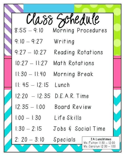 Elementary Class Schedule Template For Your Needs