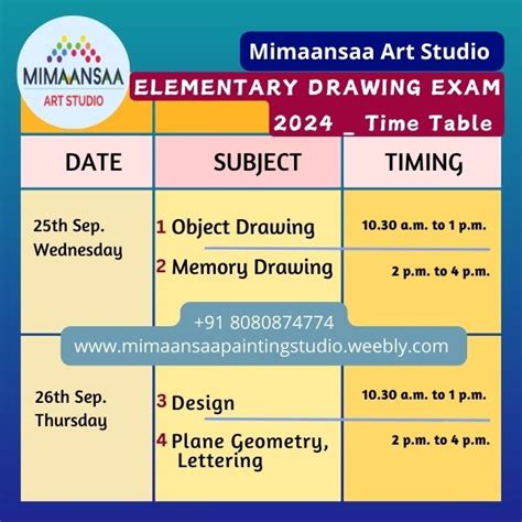 Elementary Drawing Exam Time Table