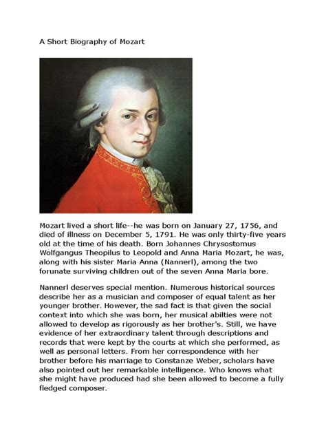 Elementary biography amadeus mozart summary