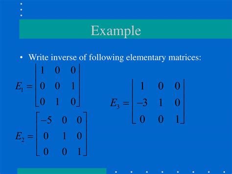 Elementary Matrix Operations. There are three kinds of elementary matrix operations. Interchange two rows (or columns). Multiply each element in a row (or column) by a non-zero number. Multiply a row (or column) by a non-zero number and add the result to another row (or column). . 
