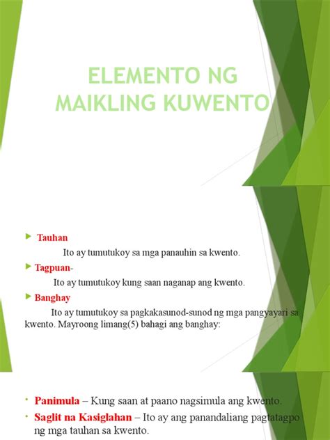 Elemento ng maikling kwento suliranin. .  ...