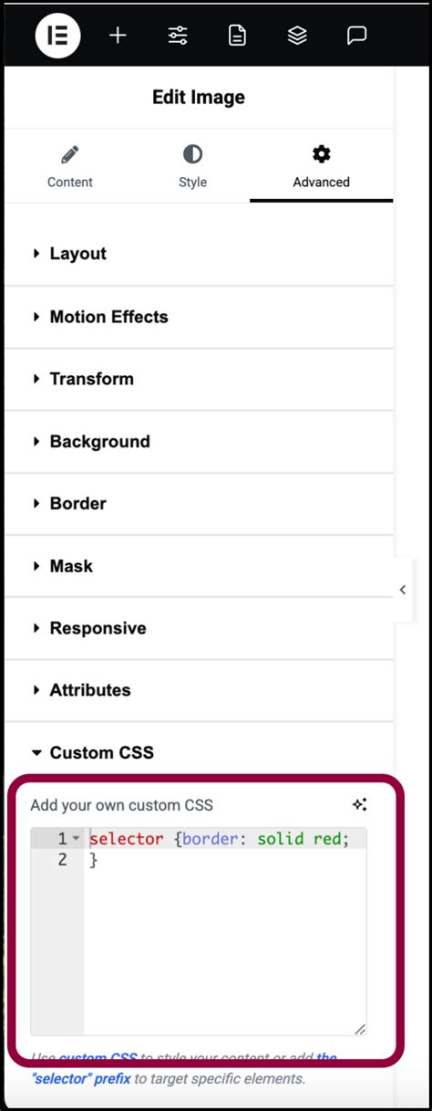 Elementor css classes.  The custom CSS feature of Elementor can be accessed...