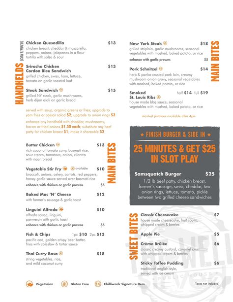 Elements Casino Chilliwack menu in Chilliwack, British Columbia…