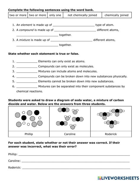 Elements Mixtures Compounds Worksheet pdf DAAScience10 Worksheets