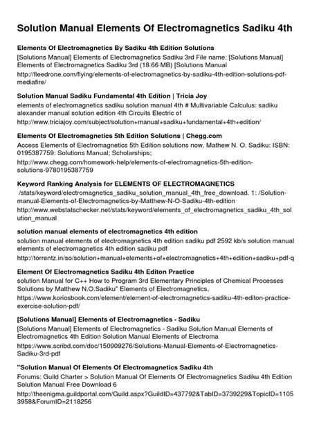 Elements Of Electromagnetics Sadiku Solution Manual