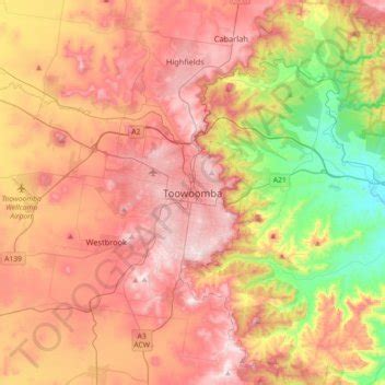 Elevation of Toowoomba QLD, Australia - Topographic Map