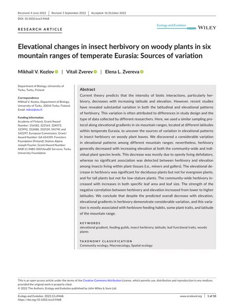 Elevational changes in insect herbivory on woody plants in six …