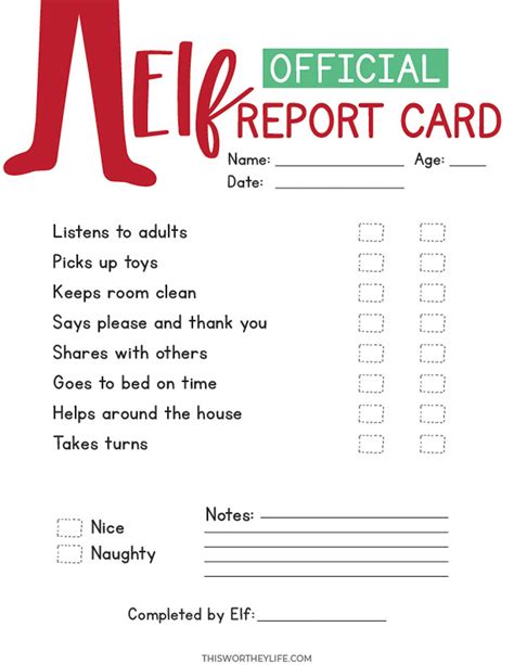Elf On The Shelf Report Card Printable