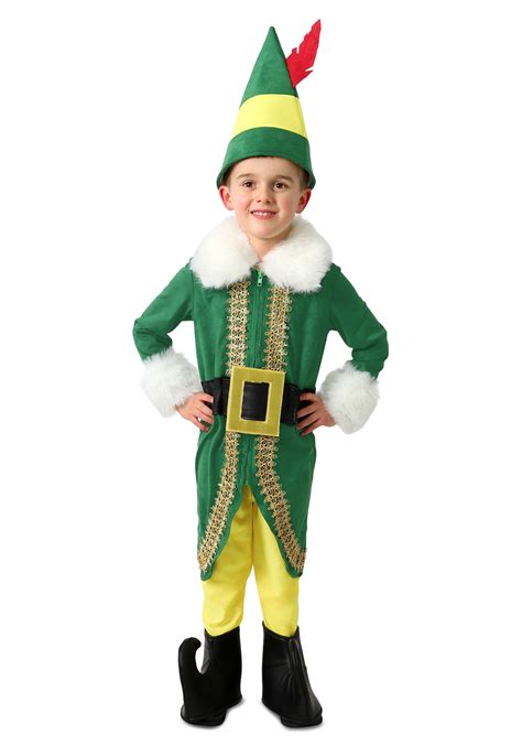 1 Size S-L. 34-44. 29-37. 69-72. 31-33. Reviews. Look like you know Santa personally in this adult Buddy the Elf costume! This officially licensed costume includes a festive green jacket with fluffy white trim and gold seasonal accents, a pair of yellow tights, a green elf hat, a black belt with an oversized buckle, and pointed shoe covers. 