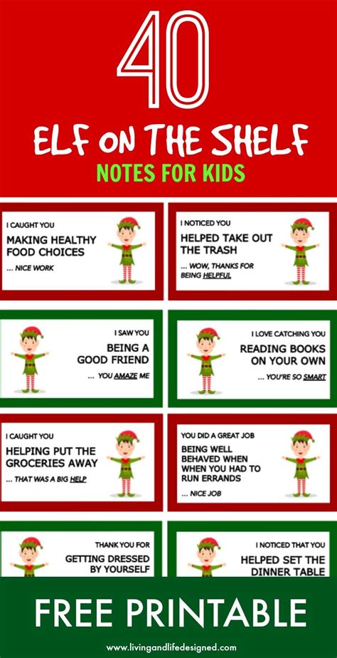 Elf on the shelf Printable Notecards with a Positive Message