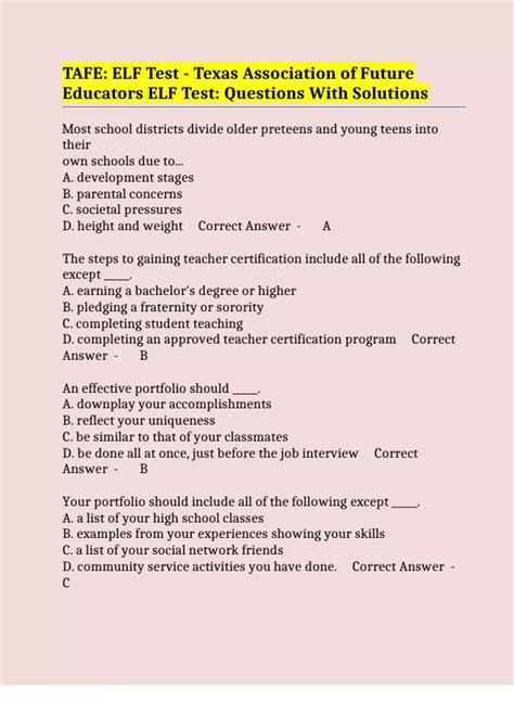 Elf test tafe.  Aug 8, 2025 · TAFE: ELF Test Study UPDATED ACTUAL Exam Questions and CORRE...