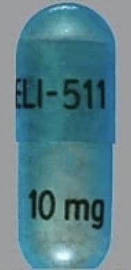 ELI-511 10 mg. Amphetamine and Dextroamphetamine Extended Release Strength 10 mg Imprint ELI-511 10 mg Color Blue Shape Capsule/Oblong View details. 1 / 4 Loading.. 
