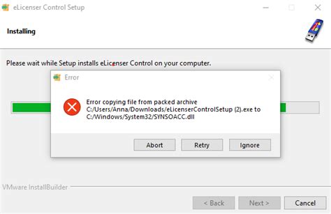 Elicenser error copying file from packed archive. .  ...