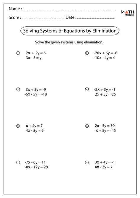 Elimination Method Worksheet With Answers