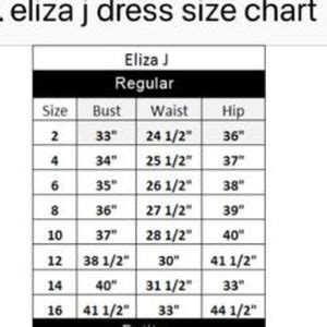 Eliza j dress size chart. London Times Amaryllis. ( 4 Reviews ) $118.00. Options. FREE SHIPPING. missy size guide, plus size guide, petite size guide. 