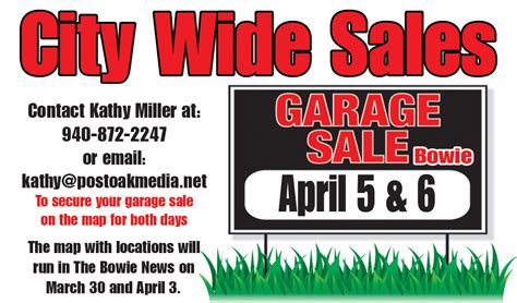 Citywide Garage Sale. Meet your neighbors and score great deals by taking part in the 2024 Citywide Garage Sales! This year's sale dates are Thursday, May 16 through Saturday, May 18. You're encouraged to run your sales from 8:00 a.m. to 5:00 p.m. each day. We need to hear from you by Sunday, May 12 if you're hosting a sale.. 