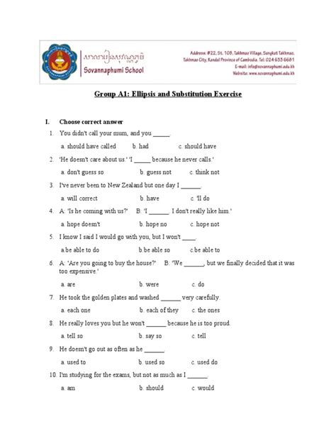 Ellipsis And Substitution Advanced Exercises