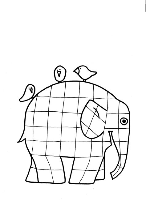 Elmer The Patchwork Elephant Coloring Page Lines Across