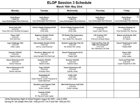 Elop Schedule Template