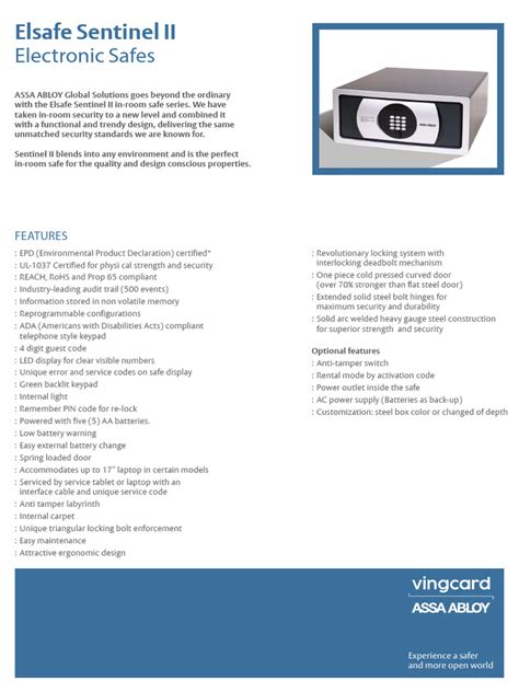 Elsafe sentinel master code.  The document discusses electronic in-room safes fro...