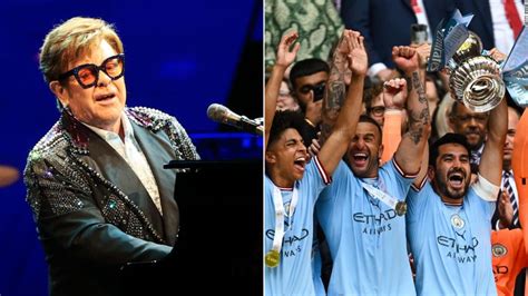 Elton John serenaded by Manchester City players at airport in FA Cup celebrations