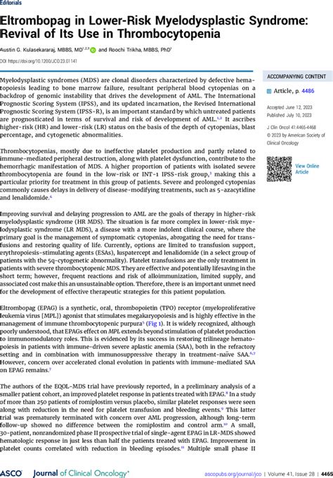 Eltrombopag for myelodysplastic syndromes or chronic ... - PubMed