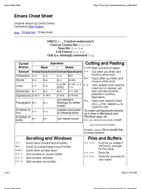 Emacs Cheat Sheet Command Line Interface Interaction