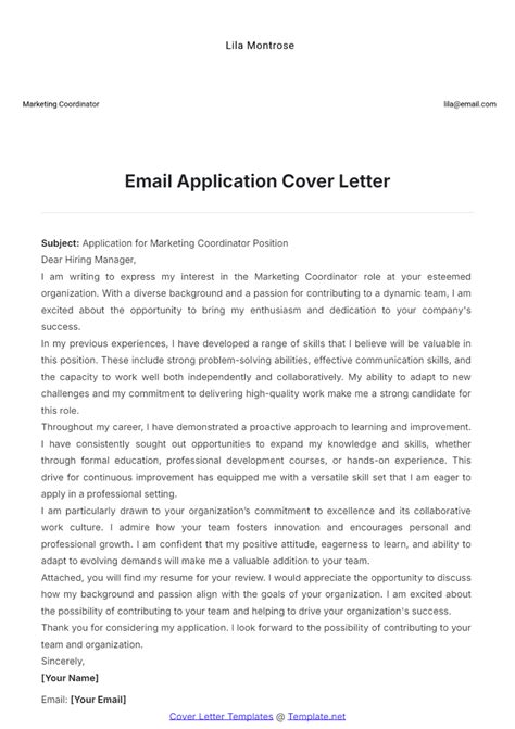 Email Application Letter Template
