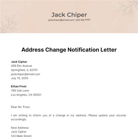 Email Change Of Address Template