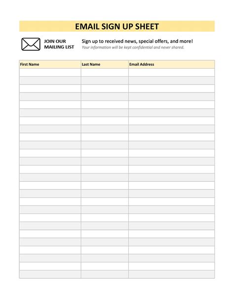 Email List Sign Up Template