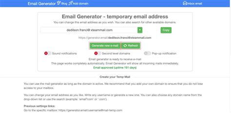 Email generato. You can now keep your real mailbox safe and clean. temporary-email.com gives you free, temporary, safe, anonymous and disposable e-mail. Click the button below to go to your temporary email inbox right away. You can only receive mail in your disposable inbox. At the moment it's not possible to use it for sending e-mail. 