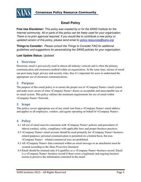 Email policy example.  For example, employees can use their email to: Communicate with Corpora...