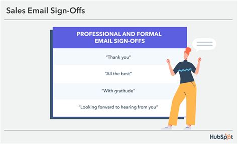 Email sign off. Nov 1, 2023 ... Formal email sign-offs · Best regards: “This is a versatile and commonly accepted way to sign off,” Aird says. · Regards: This is a bit shorter, ... 