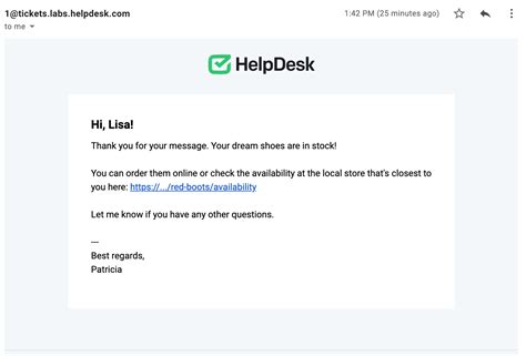 Email template HelpDesk Help Center