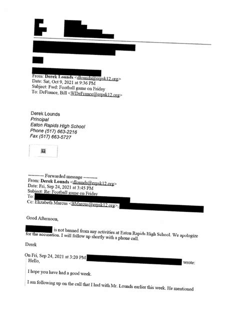 Emails sent and received by Derek Lounds and Elizabeth Marcus