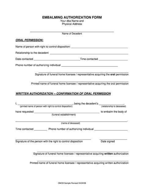 Embalming Authorization Form Fill Out and Sign Printable PDF Template