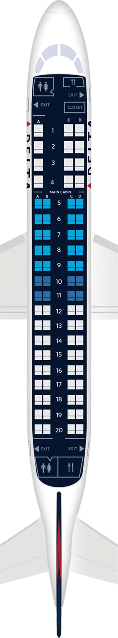 Embraer E-175 (E75) Layout 1 Delta Seat Maps There are 2 versions of this aircraft. Check Version Do you know this plane? Seating details Seat map key Traveler photos (17) View all In-flight amenities Internet Food Delta Airlines offers access to the internet using Gogo service. Connectivity is available for laptops and mobile devices.. 