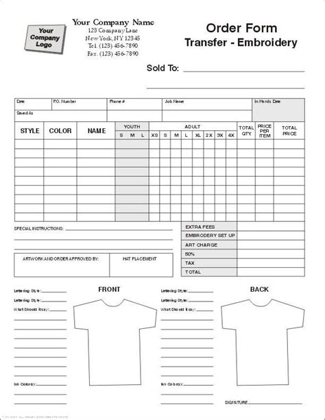 Embroidery Order Form Template Free SampleTemplatess SampleTemplatess
