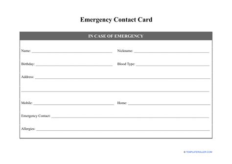 Emergency Contact Card For Wallet Template