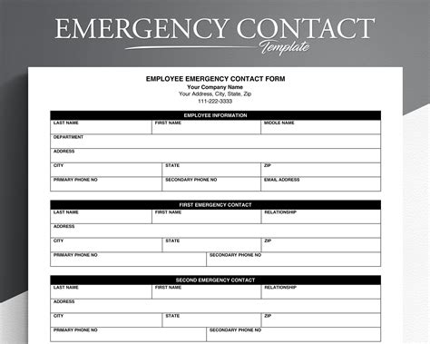 Emergency Contact Contacts Forms Editable and Printable PDF Etsy in