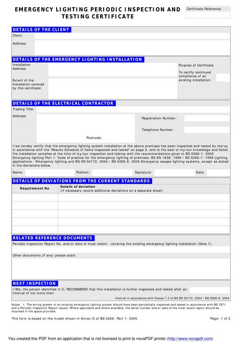 Emergency Lighting Inspection Certificate Form Fill Out and Sign